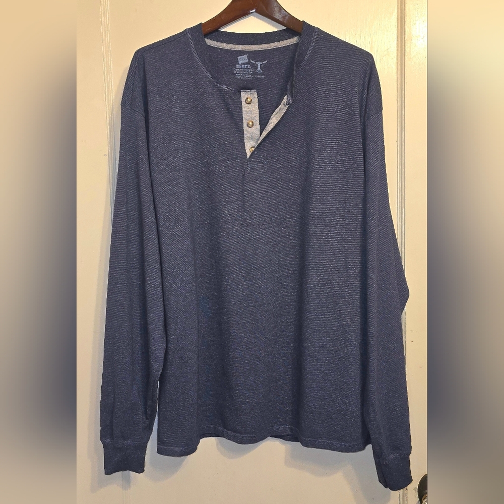 Men's Beefy Henley Blue Long Sleeve XL